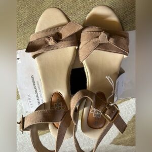 Serra Tan Faux Suede Espadrille Wedge Sandals Size 9.